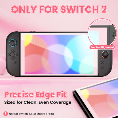 PlayVital 2枚入り 強化ガラス製スクリーンプロテクター 位置合わせフレーム付き Nintendo Switch 2用【ピンク】