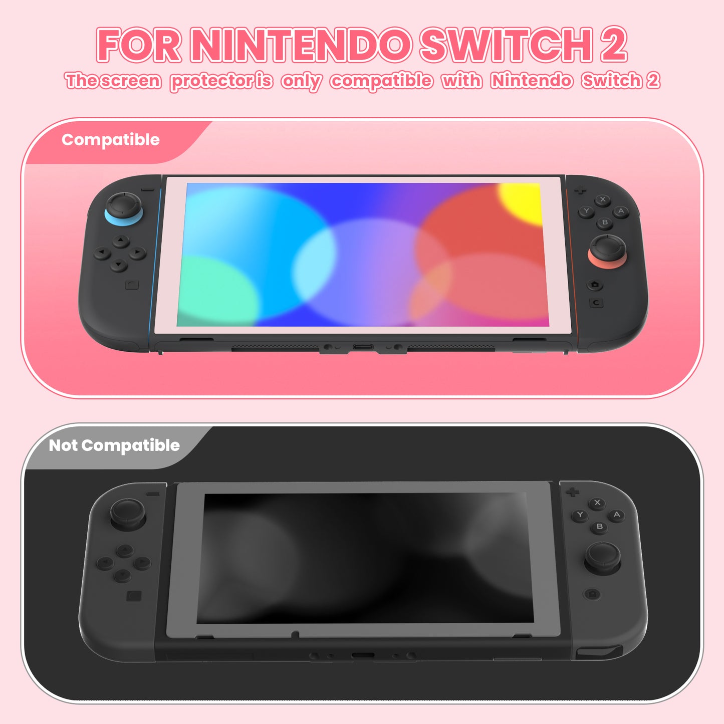 PlayVital 2枚入り 強化ガラス製スクリーンプロテクター 位置合わせフレーム付き Nintendo Switch 2用【ピンク】