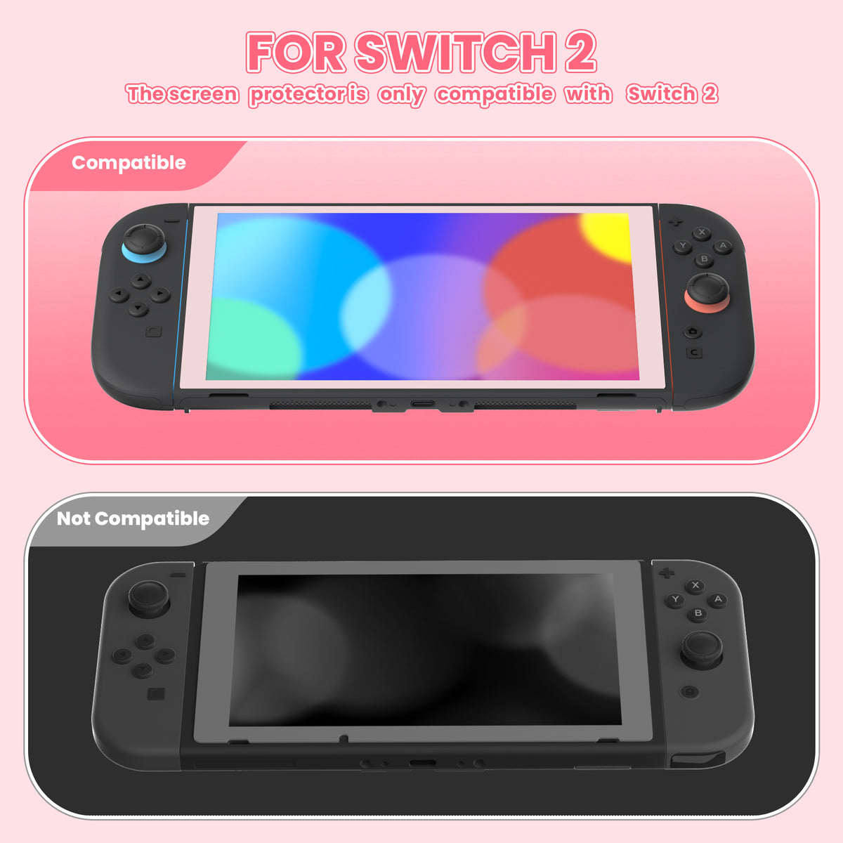 PlayVital 2枚入り 強化ガラス製スクリーンプロテクター 位置合わせフレーム付き Nintendo Switch 2用【ピンク】