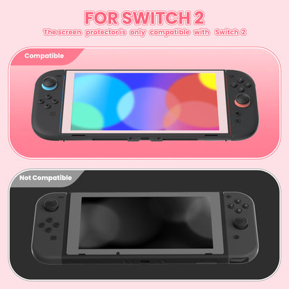 PlayVital 2枚入り 強化ガラス製スクリーンプロテクター 位置合わせフレーム付き Nintendo Switch 2用【ピンク】