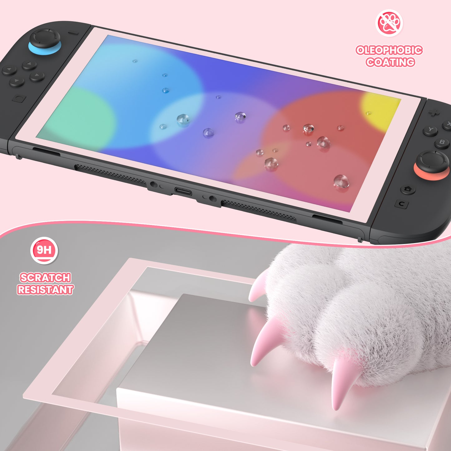 PlayVital 2枚入り 強化ガラス製スクリーンプロテクター 位置合わせフレーム付き Nintendo Switch 2用【ピンク】