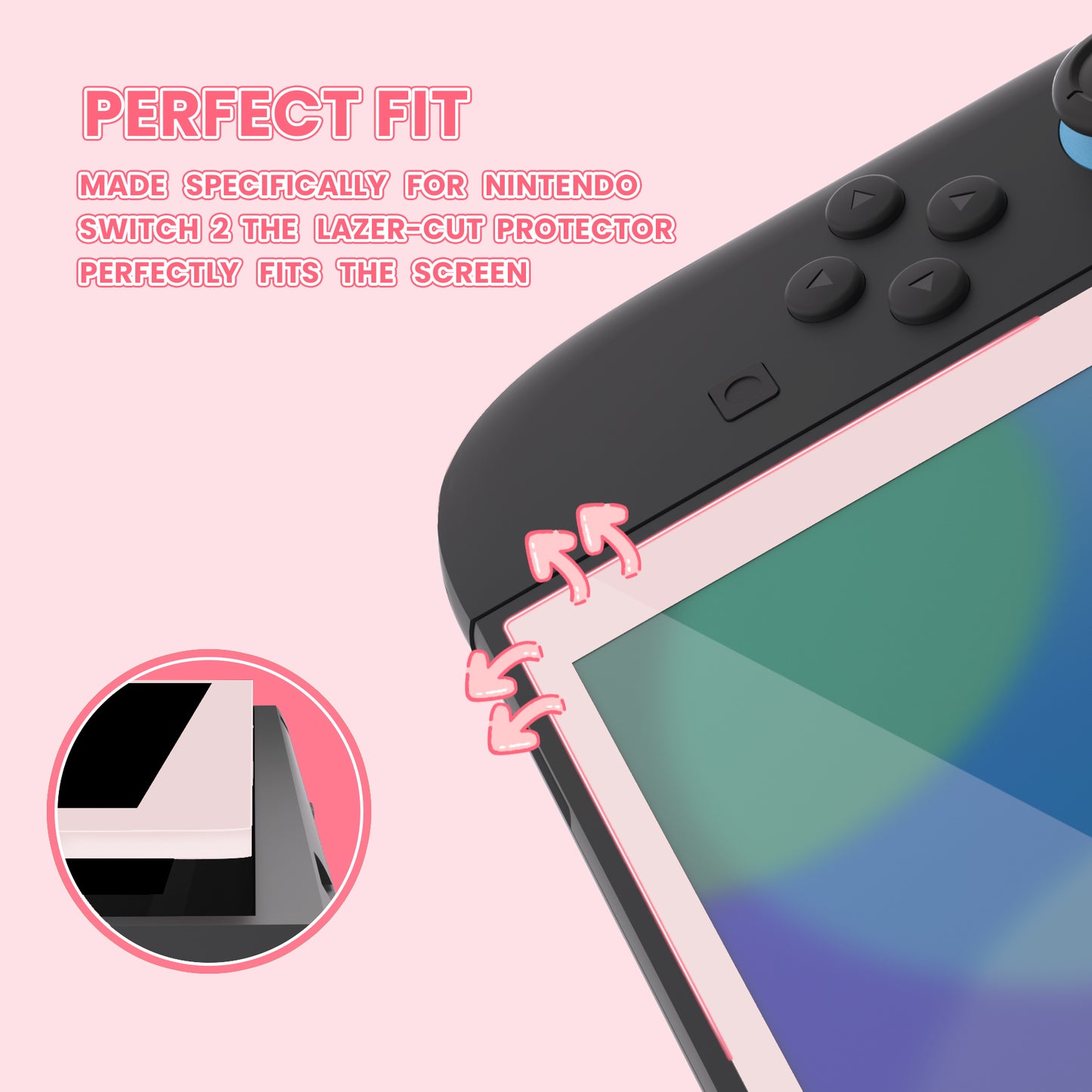 PlayVital 2枚入り 強化ガラス製スクリーンプロテクター 位置合わせフレーム付き Nintendo Switch 2用【ピンク】
