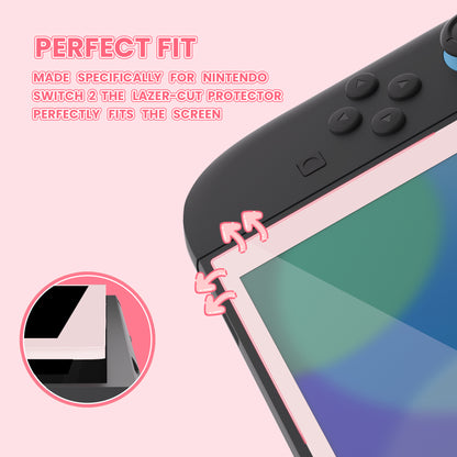 PlayVital 2枚入り 強化ガラス製スクリーンプロテクター 位置合わせフレーム付き Nintendo Switch 2用【ピンク】