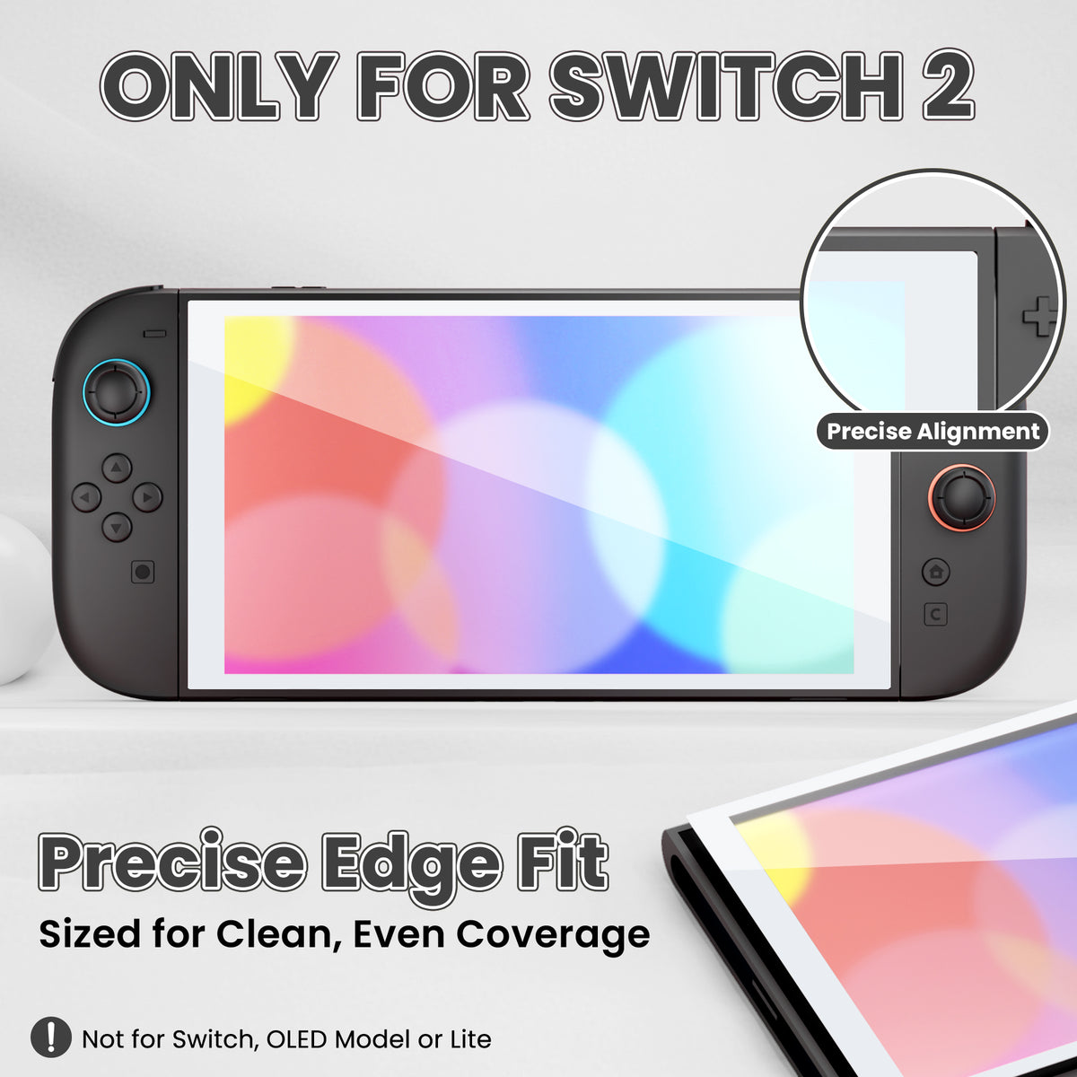 PlayVital 2枚入り 強化ガラス製スクリーンプロテクター 位置合わせフレーム付き Nintendo Switch 2用【ホワイト】