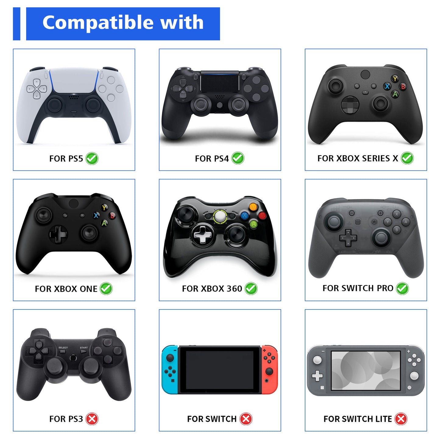 PlayVital 2個セット ユニバーサルゲームコントローラーディスプレイスタンド PS5 & PS4 & Switch Pro & Xbox Series X/S コントローラー用【ブルー】