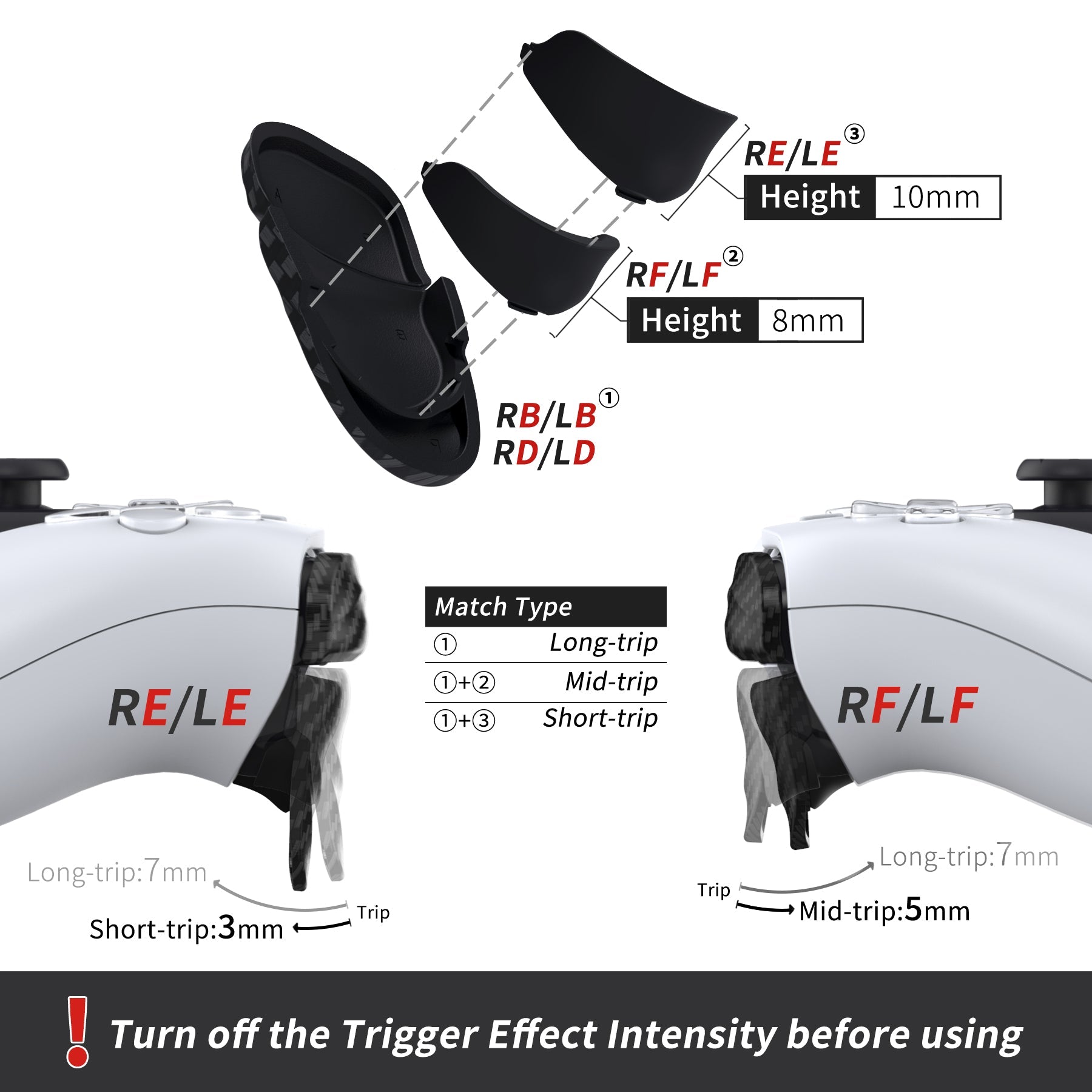 PlayVital Dune 2 Pairs Trigger Stop Shoulder Buttons Extension Kit for ps5 Controller, Stopper Bumper Trigger Extenders Game Improvement Adjusters for ps5 Controller - Graphite Carbon Fiber - YCPFS001 PlayVital