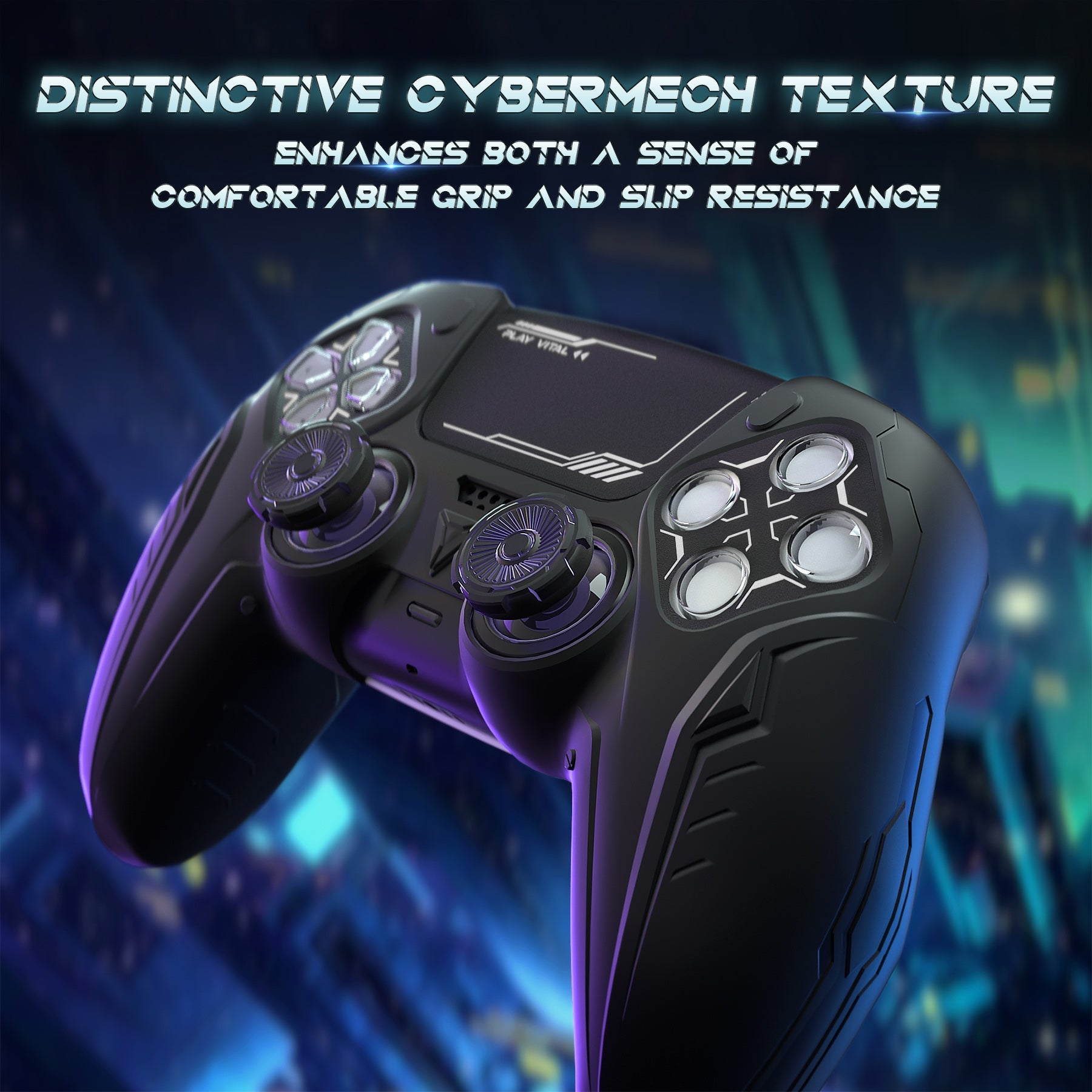 PlayVital Futuristic CyberMech Design Silicone Grip Skin with Thumb Grips for PS5 Wireless Controller, Compatible with PS5 Official Charging Dock - Black - CHXPFP001 (Copy) PlayVital