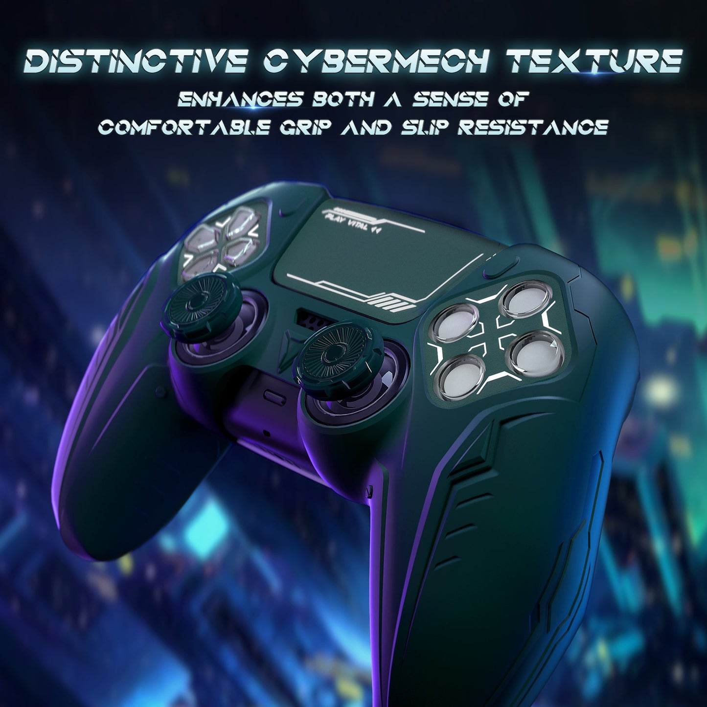 PlayVital 2 Set Futuristic CyberMech Design Silicone Case with Thumb Grips for PS5 Wireless Controller, Compatible with PS5 Official Charging Dock - Black - CHXPFP006 (Copy) PlayVital