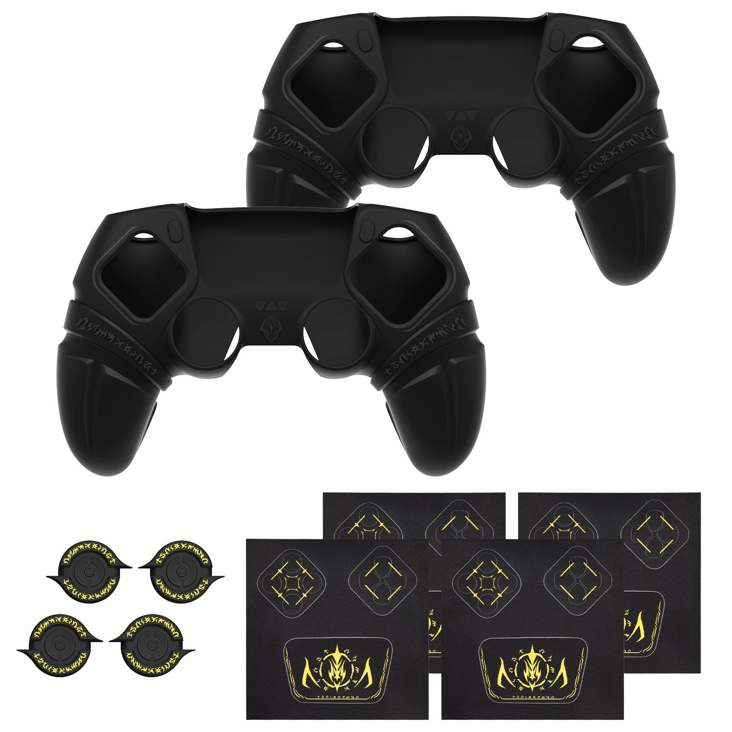 PlayVital 2 Set Runes Edition Silicone Cover Skin for PS5 Controller with Thumb Grips & Touchpad Skin & D-pad Area Sticker, Compatible with PS5 Charging Dock - Black - FVEPFP005 PlayVital