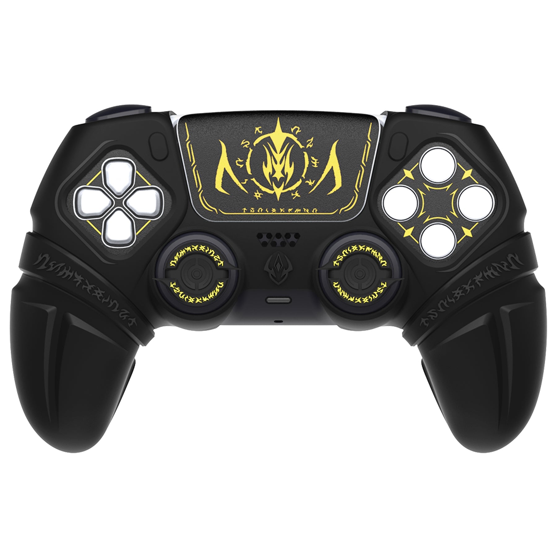 PlayVital 2 Set Runes Edition Silicone Cover Skin for PS5 Controller with Thumb Grips & Touchpad Skin & D-pad Area Sticker, Compatible with PS5 Charging Dock - Black - FVEPFP005 PlayVital