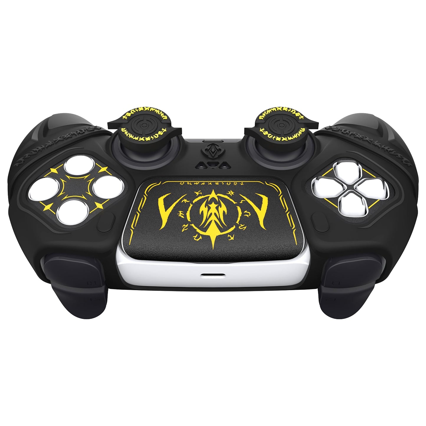 PlayVital 2 Set Runes Edition Silicone Cover Skin for PS5 Controller with Thumb Grips & Touchpad Skin & D-pad Area Sticker, Compatible with PS5 Charging Dock - Black - FVEPFP005 PlayVital