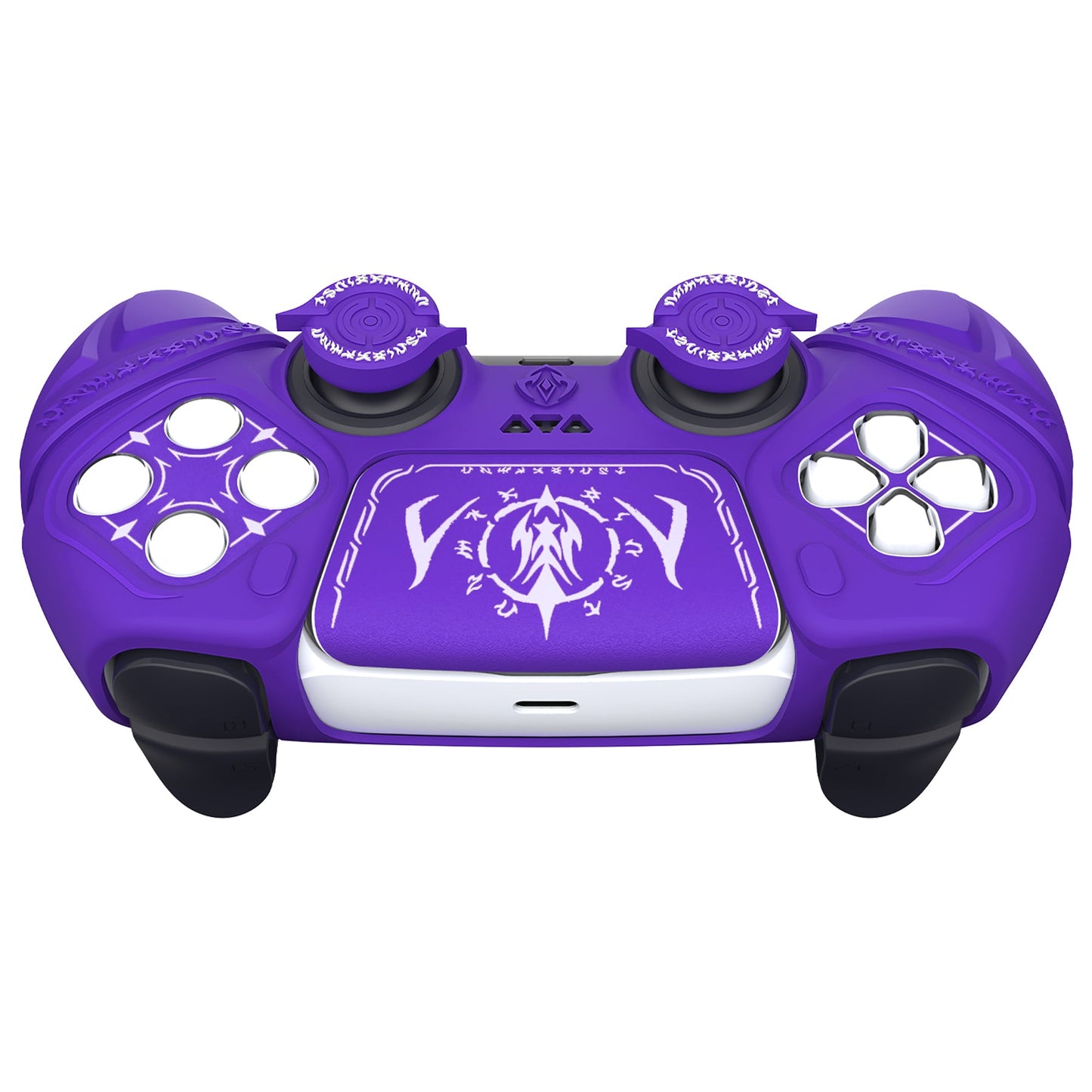 PlayVital 2 Set Runes Edition Silicone Cover Skin for PS5 Controller with Thumb Grips & Touchpad Skin & D-pad Area Sticker, Compatible with PS5 Charging Dock - Purple - FVEPFP007 PlayVital