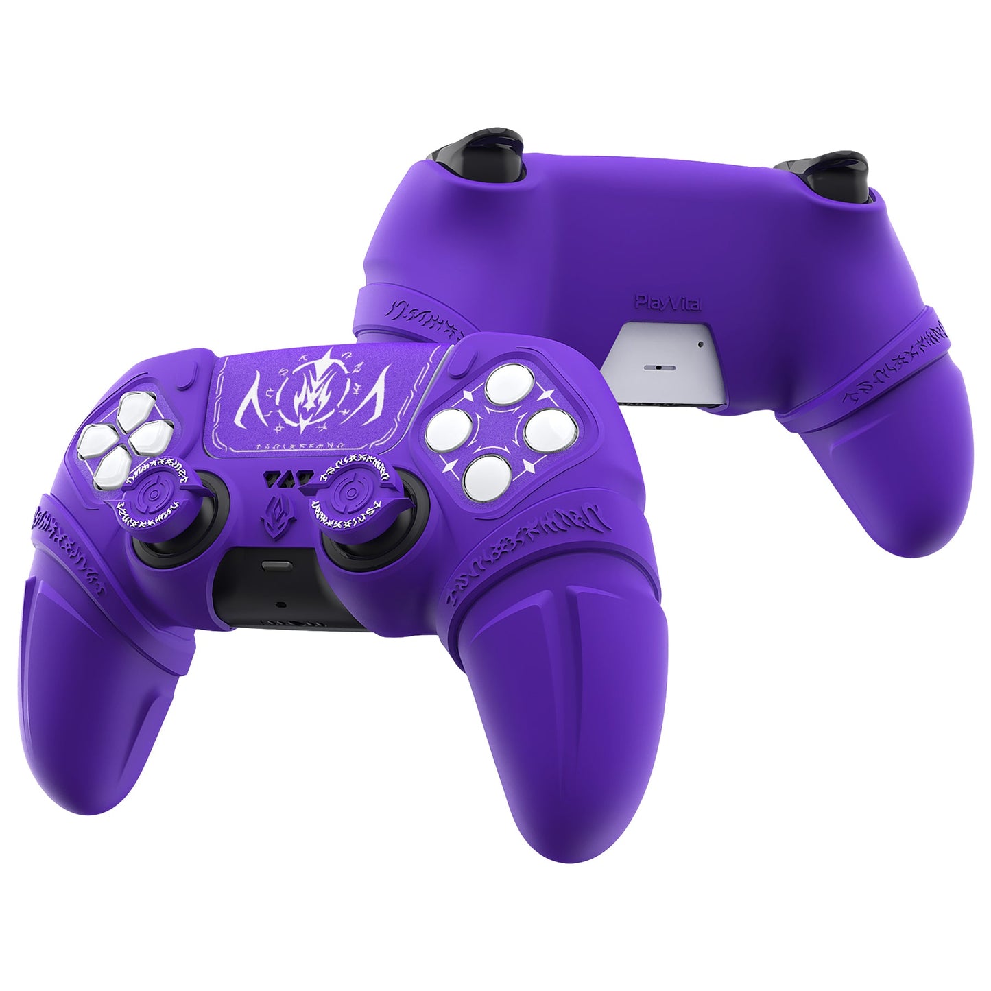 PlayVital 2 Set Runes Edition Silicone Cover Skin for PS5 Controller with Thumb Grips & Touchpad Skin & D-pad Area Sticker, Compatible with PS5 Charging Dock - Purple - FVEPFP007 PlayVital