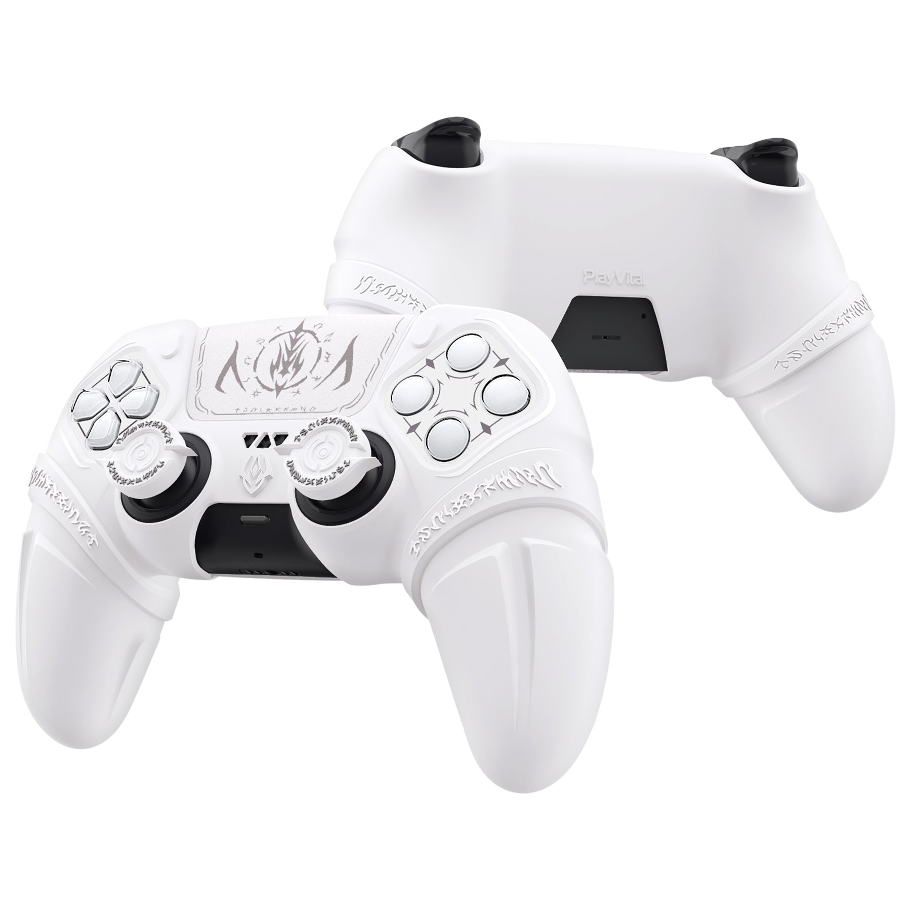 PlayVital 2 Set Runes Edition Silicone Cover Skin for PS5 Controller with Thumb Grips & Touchpad Skin & D-pad Area Sticker, Compatible with PS5 Charging Dock - Black - FVEPFP005 (Copy) PlayVital