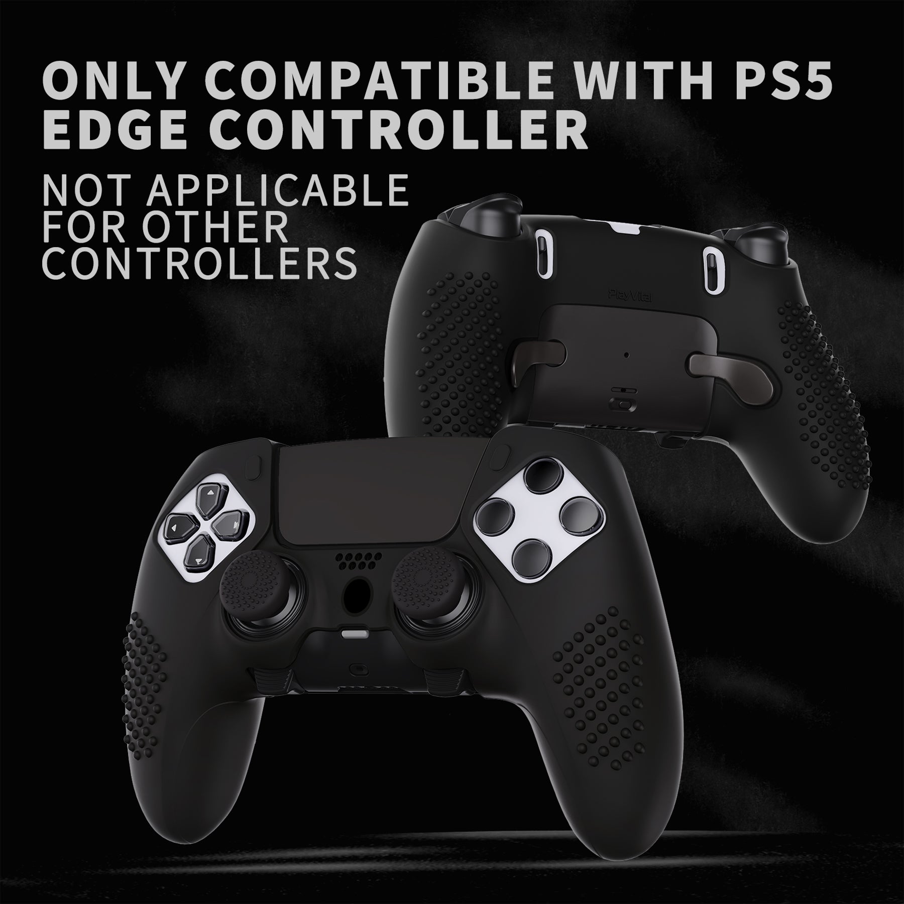 PlayVital 3D Studded Edition Anti-Slip Silicone Cover Case with Thumb Grip Caps for PS5 Edge Controller - Black - ETPFP001 PlayVital