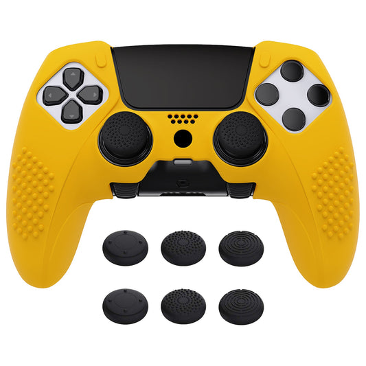 PlayVital 3D Studded Edition Anti-Slip Silicone Cover Case with Thumb Grip Caps for PS5 Edge Controller - Caution Yellow - ETPFP014 PlayVital