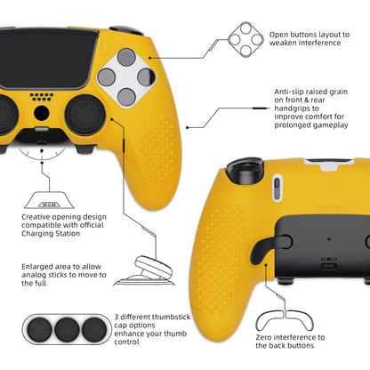 PlayVital 3D Studded Edition Anti-Slip Silicone Cover Case with Thumb Grip Caps for PS5 Edge Controller - Caution Yellow - ETPFP014 PlayVital