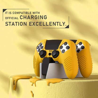 PlayVital 3D Studded Edition Anti-Slip Silicone Cover Case with Thumb Grip Caps for PS5 Edge Controller - Caution Yellow - ETPFP014 PlayVital