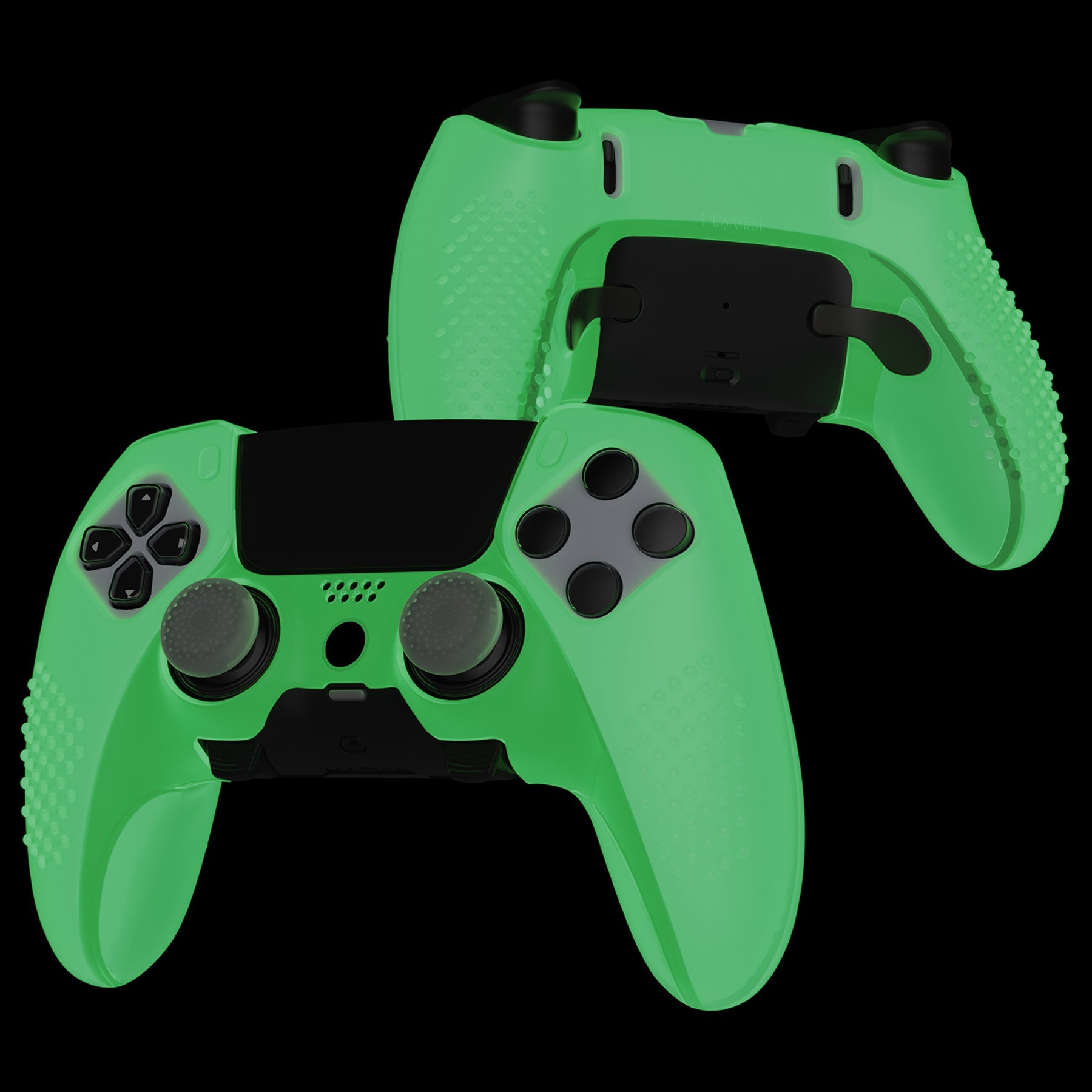 PlayVital 3D Studded Edition Anti-Slip Silicone Cover Case with Thumb Grip Caps for PS5 Edge Controller - Glow in Dark - Green - ETPFP007 PlayVital