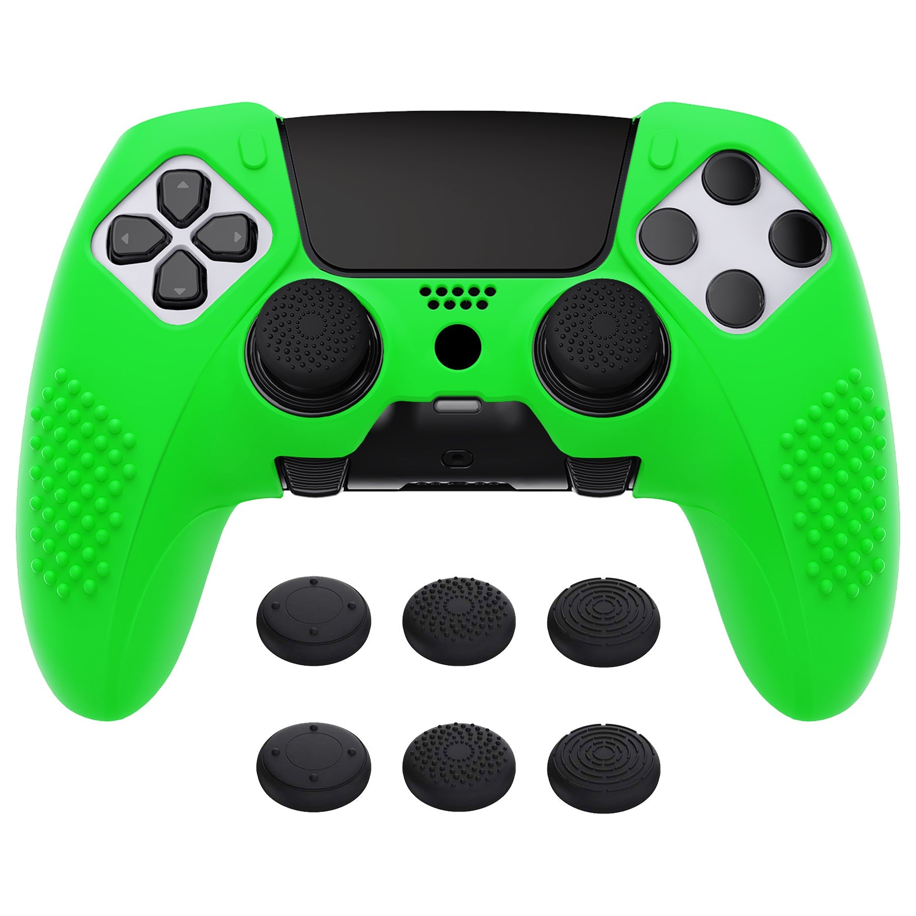 PlayVital 3D Studded Edition Anti-Slip Silicone Cover Case with Thumb Grip Caps for PS5 Edge Controller - Green - ETPFP012 PlayVital