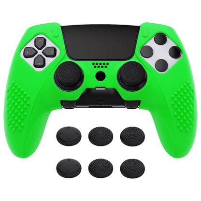 PlayVital 3D Studded Edition Anti-Slip Silicone Cover Case with Thumb Grip Caps for PS5 Edge Controller - Green - ETPFP012 PlayVital