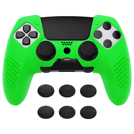 PlayVital 3D Studded Edition Anti-Slip Silicone Cover Case with Thumb Grip Caps for PS5 Edge Controller - Green - ETPFP012 PlayVital