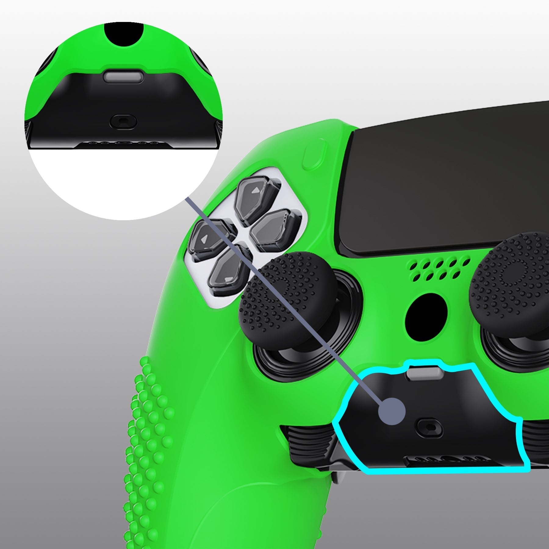 PlayVital 3D Studded Edition Anti-Slip Silicone Cover Case with Thumb Grip Caps for PS5 Edge Controller - Green - ETPFP012 PlayVital