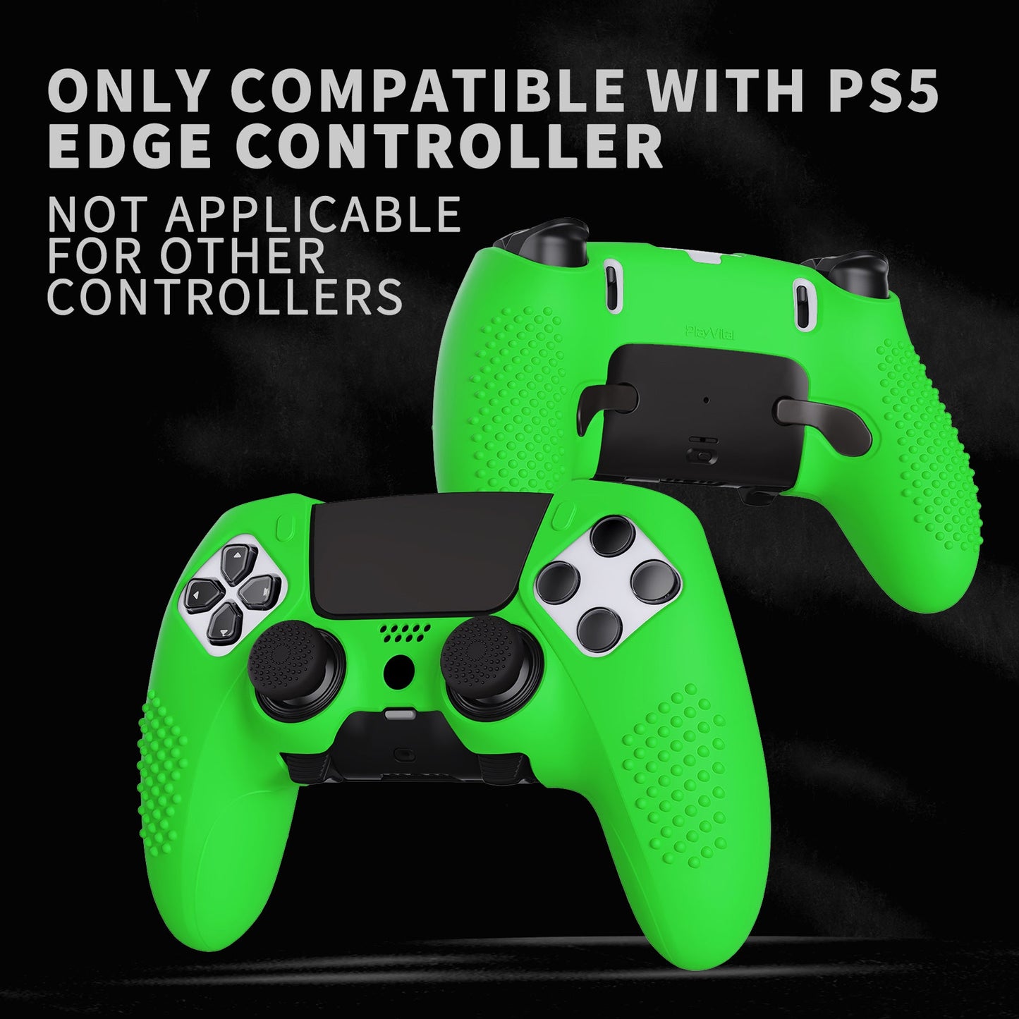 PlayVital 3D Studded Edition Anti-Slip Silicone Cover Case with Thumb Grip Caps for PS5 Edge Controller - Green - ETPFP012 PlayVital