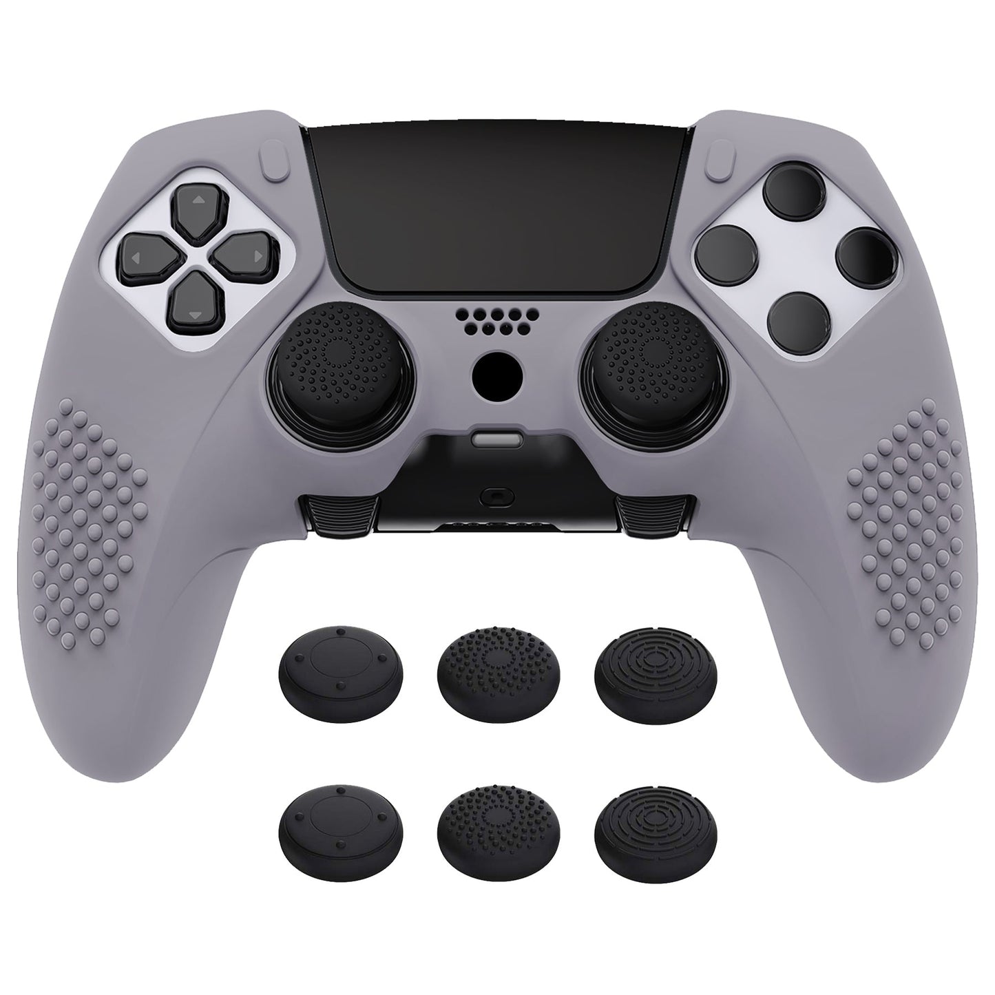 PlayVital 3D Studded Edition Anti-Slip Silicone Cover Case with Thumb Grip Caps for PS5 Edge Controller - Metallic Gray - ETPFP013 PlayVital