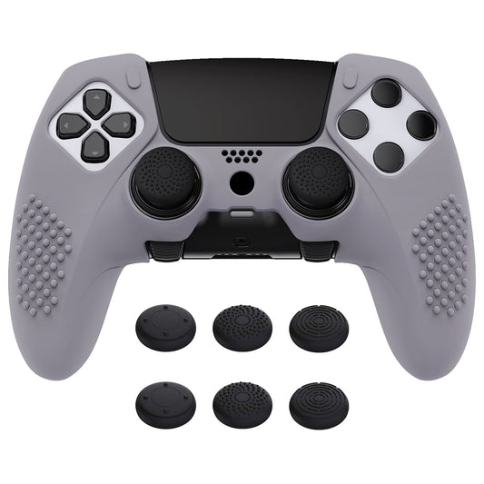 PlayVital 3D Studded Edition Anti-Slip Silicone Cover Case with Thumb Grip Caps for PS5 Edge Controller - Metallic Gray - ETPFP013 PlayVital