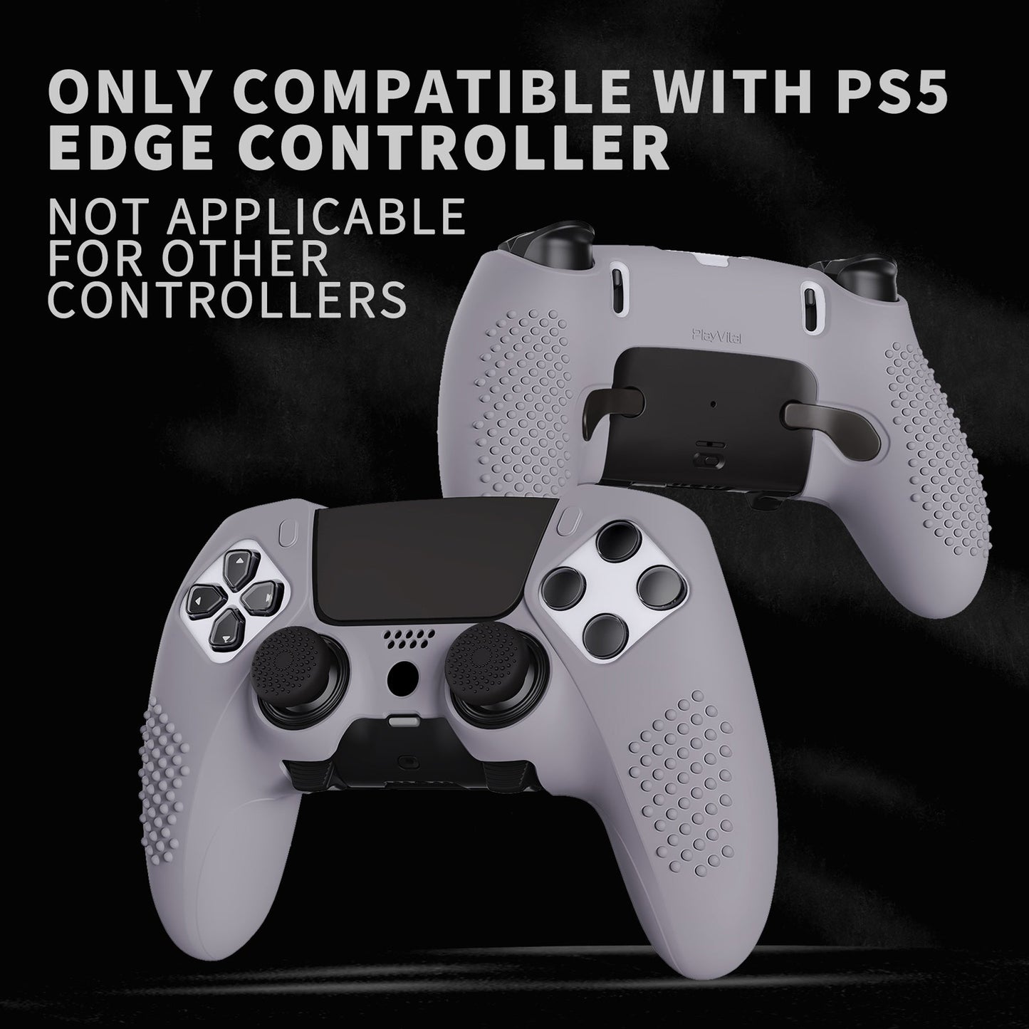 PlayVital 3D Studded Edition Anti-Slip Silicone Cover Case with Thumb Grip Caps for PS5 Edge Controller - Metallic Gray - ETPFP013 PlayVital