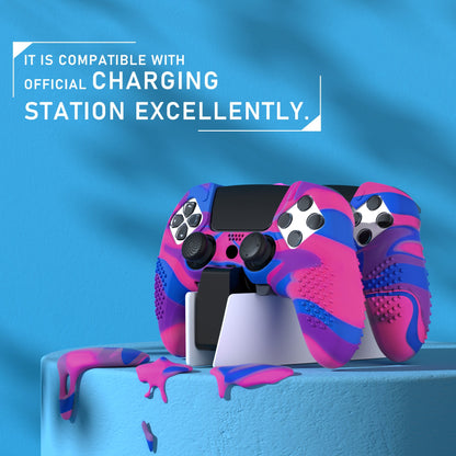 PlayVital 3D Studded Edition Anti-Slip Silicone Cover Case with Thumb Grip Caps for PS5 Edge Controller - Pink & Purple & Blue - ETPFP015 PlayVital