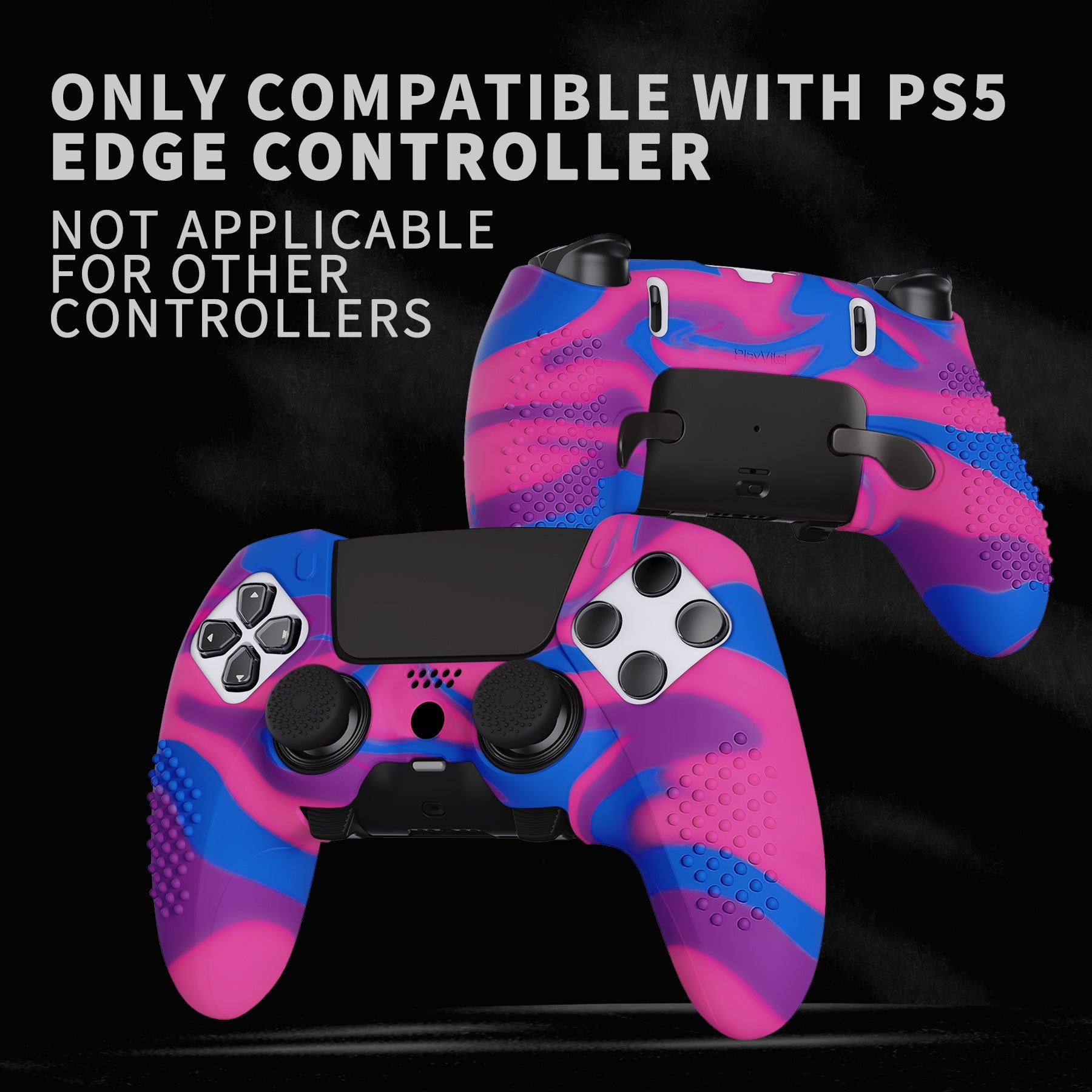 PlayVital 3D Studded Edition Anti-Slip Silicone Cover Case with Thumb Grip Caps for PS5 Edge Controller - Pink & Purple & Blue - ETPFP015 PlayVital