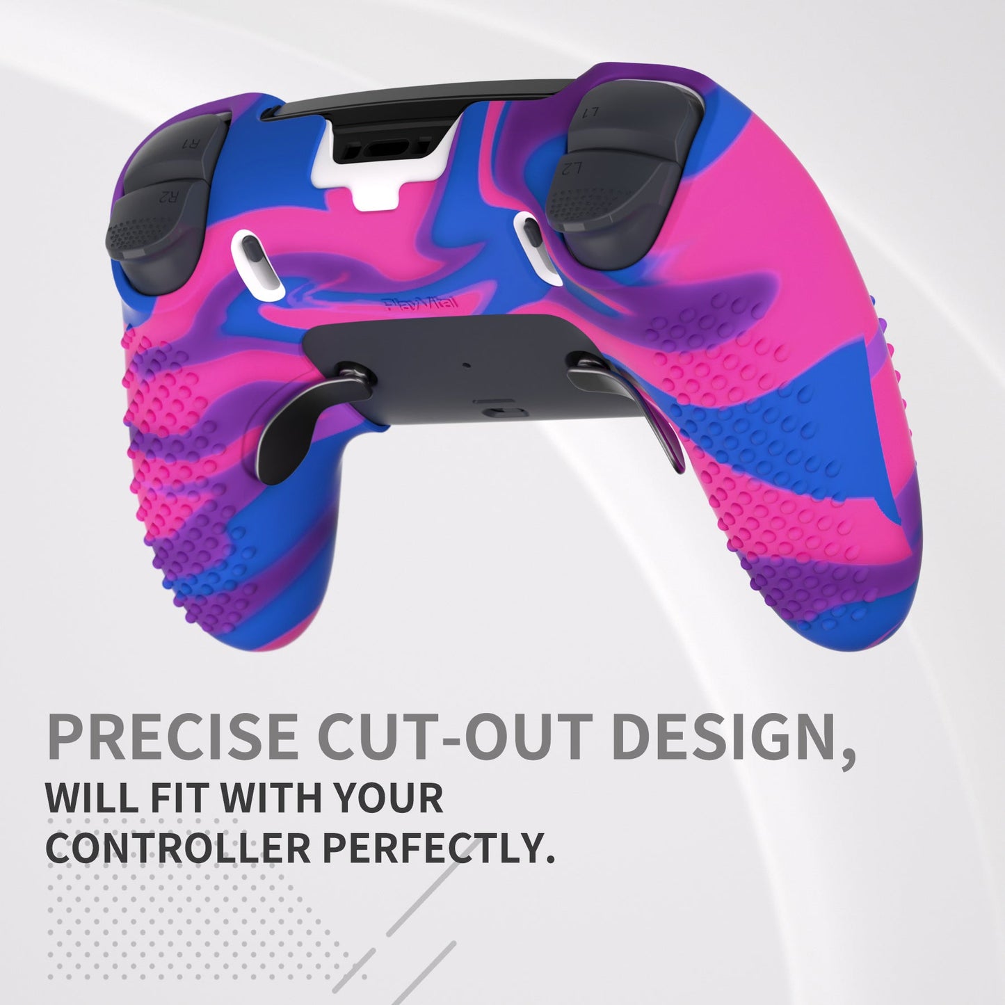 PlayVital 3D Studded Edition Anti-Slip Silicone Cover Case with Thumb Grip Caps for PS5 Edge Controller - Pink & Purple & Blue - ETPFP015 PlayVital