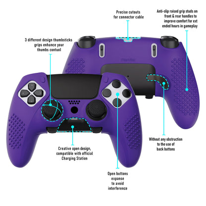 PlayVital 3D Studded Edition Anti-Slip Silicone Cover Case with Thumb Grip Caps for PS5 Edge Controller - Purple - ETPFP010 PlayVital