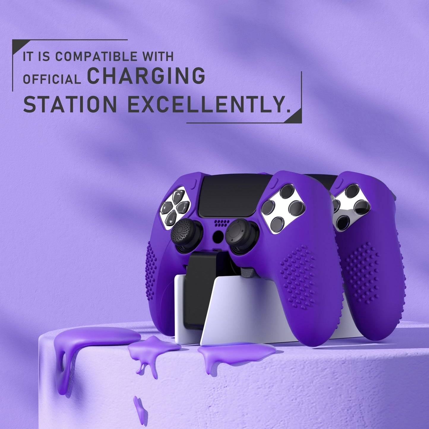 PlayVital 3D Studded Edition Anti-Slip Silicone Cover Case with Thumb Grip Caps for PS5 Edge Controller - Purple - ETPFP010 PlayVital