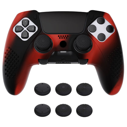 PlayVital 3D Studded Edition Anti-Slip Silicone Cover Case with Thumb Grip Caps for PS5 Edge Controller - Red & Black - ETPFP008 PlayVital