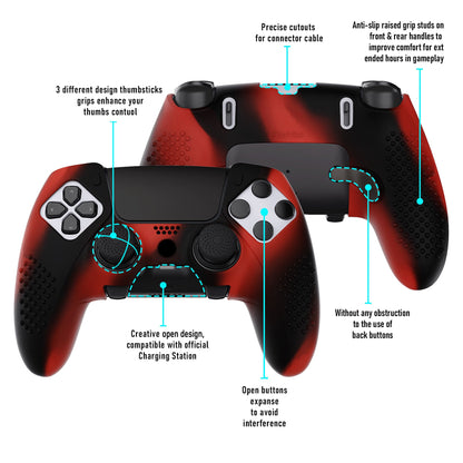 PlayVital 3D Studded Edition Anti-Slip Silicone Cover Case with Thumb Grip Caps for PS5 Edge Controller - Red & Black - ETPFP008 PlayVital