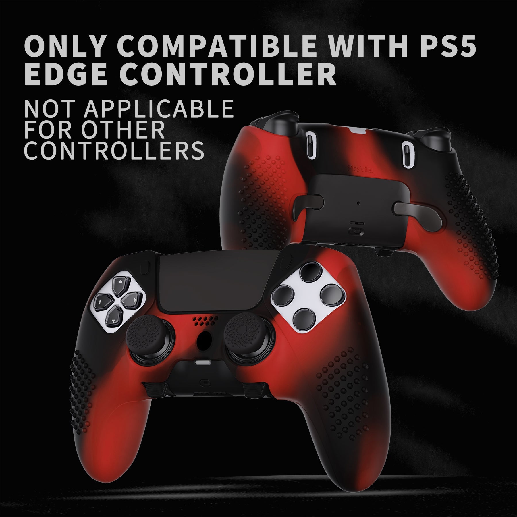 PlayVital 3D Studded Edition Anti-Slip Silicone Cover Case with Thumb Grip Caps for PS5 Edge Controller - Red & Black - ETPFP008 PlayVital