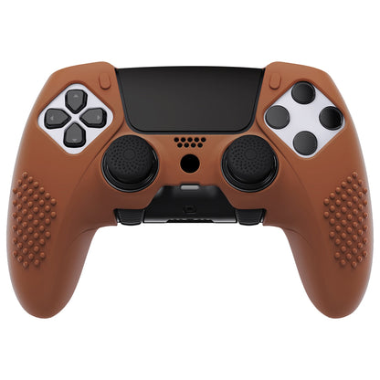 PlayVital 3D Studded Edition Anti-Slip Silicone Cover Case with Thumb Grip Caps for PS5 Edge Controller - Signal Brown - ETPFP016 PlayVital