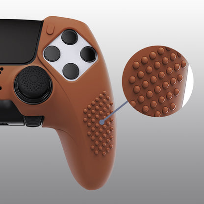 PlayVital 3D Studded Edition Anti-Slip Silicone Cover Case with Thumb Grip Caps for PS5 Edge Controller - Signal Brown - ETPFP016 PlayVital