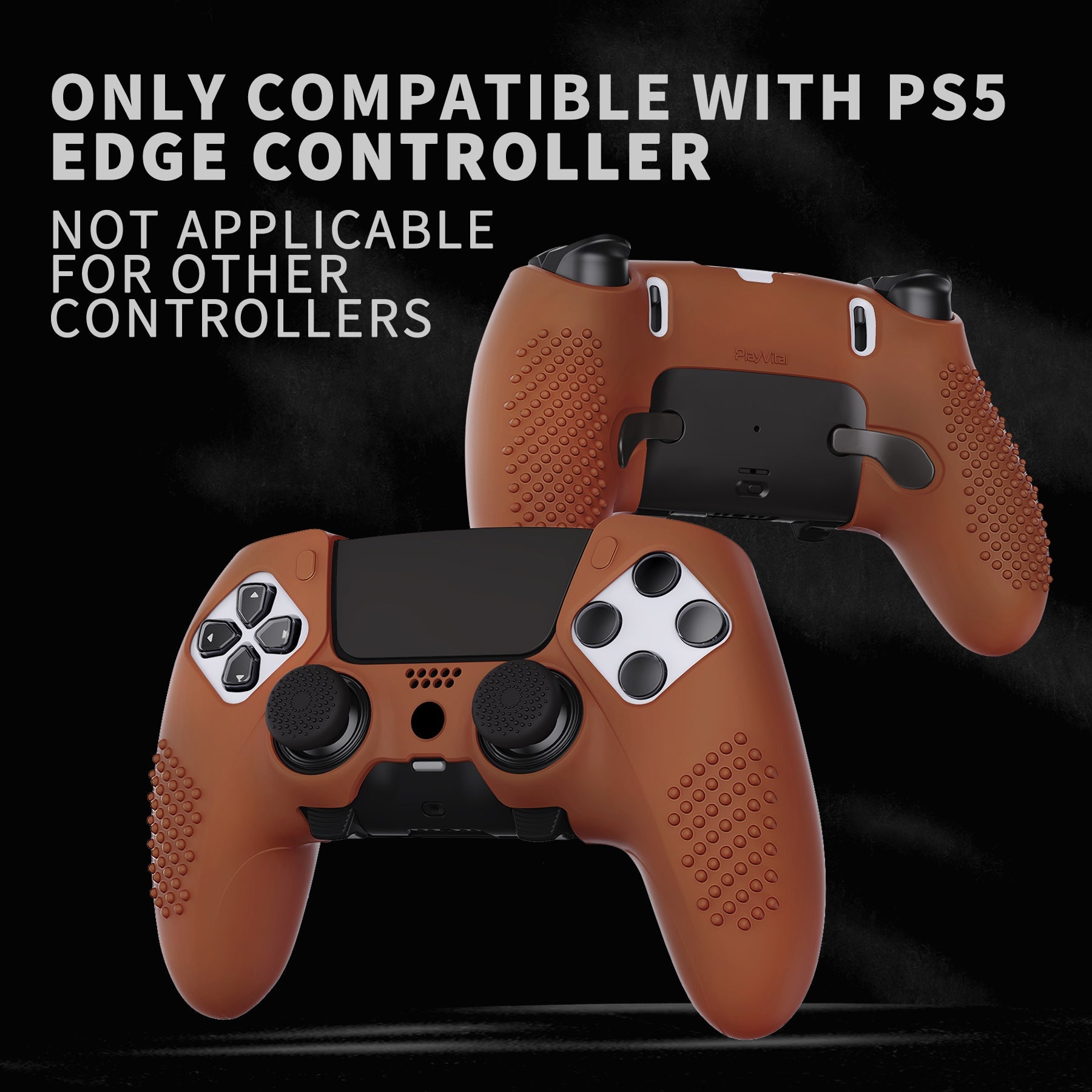 PlayVital 3D Studded Edition Anti-Slip Silicone Cover Case with Thumb Grip Caps for PS5 Edge Controller - Signal Brown - ETPFP016 PlayVital