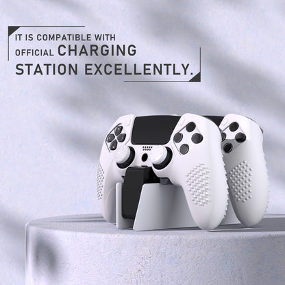 PlayVital 3D Studded Edition Anti-Slip Silicone Cover Case with Thumb Grip Caps for PS5 Edge Controller - White - ETPFP002 PlayVital