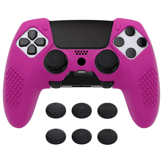 PlayVital 3D Studded Edition Anti-Slip Silicone Cover Case with Thumb Grip Caps for PS5 Edge Controller - Neon Purple - ETPFP017 PlayVital