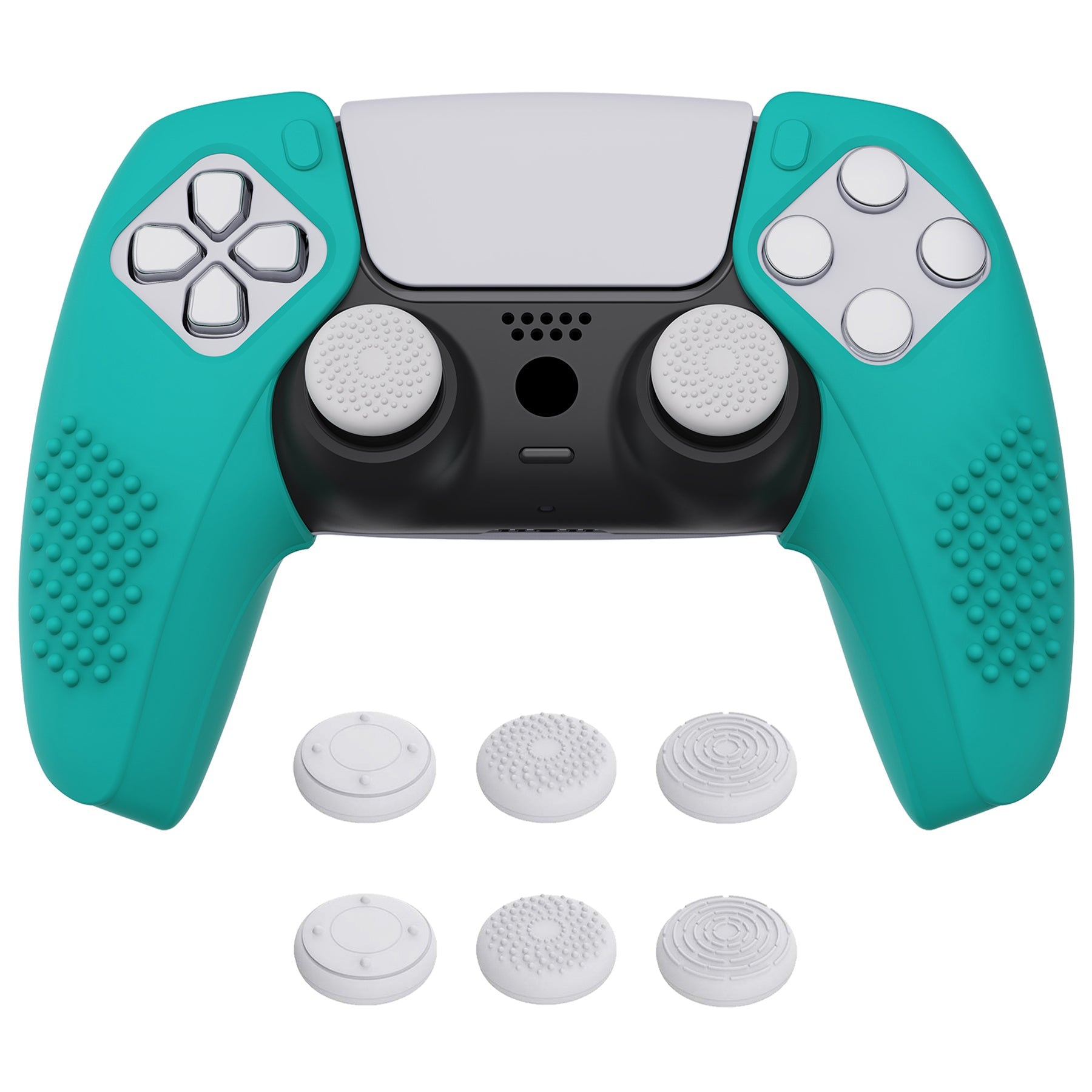 PlayVital 3D Studded Edition Anti-Slip Silicone Cover Skin with Thumb Grip Caps for PS5 Wireless Controller, Compatible with Charging Station - Aqua Green  - TDPF020 PlayVital