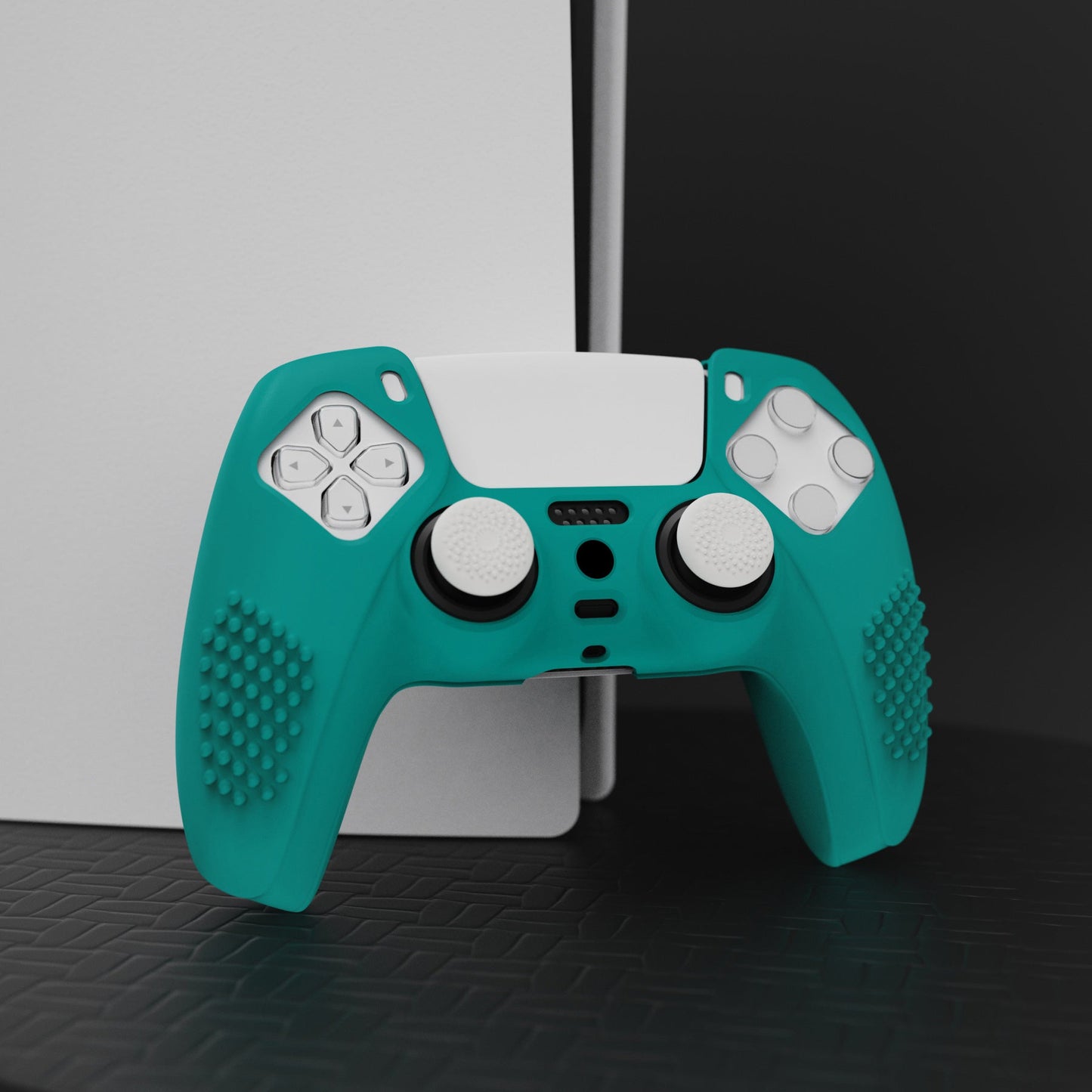 PlayVital 3D Studded Edition Anti-Slip Silicone Cover Skin with Thumb Grip Caps for PS5 Wireless Controller - Aqua Green - TDPF010 PlayVital