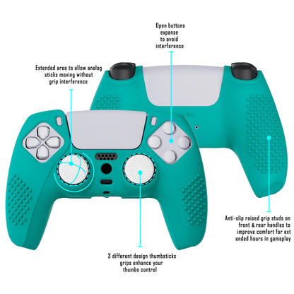 PlayVital 3D Studded Edition Anti-Slip Silicone Cover Skin with Thumb Grip Caps for PS5 Wireless Controller - Aqua Green - TDPF010 PlayVital