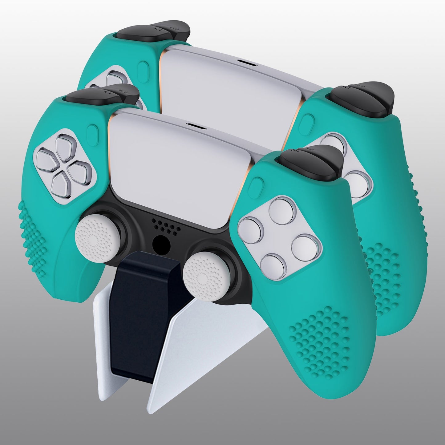 PlayVital 3D Studded Edition Anti-Slip Silicone Cover Skin with Thumb Grip Caps for PS5 Wireless Controller, Compatible with Charging Station - Aqua Green  - TDPF020 PlayVital