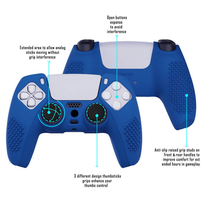 PlayVital 3D Studded Edition Anti-Slip Silicone Cover Skin with Thumb Grip Caps for PS5 Wireless Controller - Blue - TDPF008 PlayVital