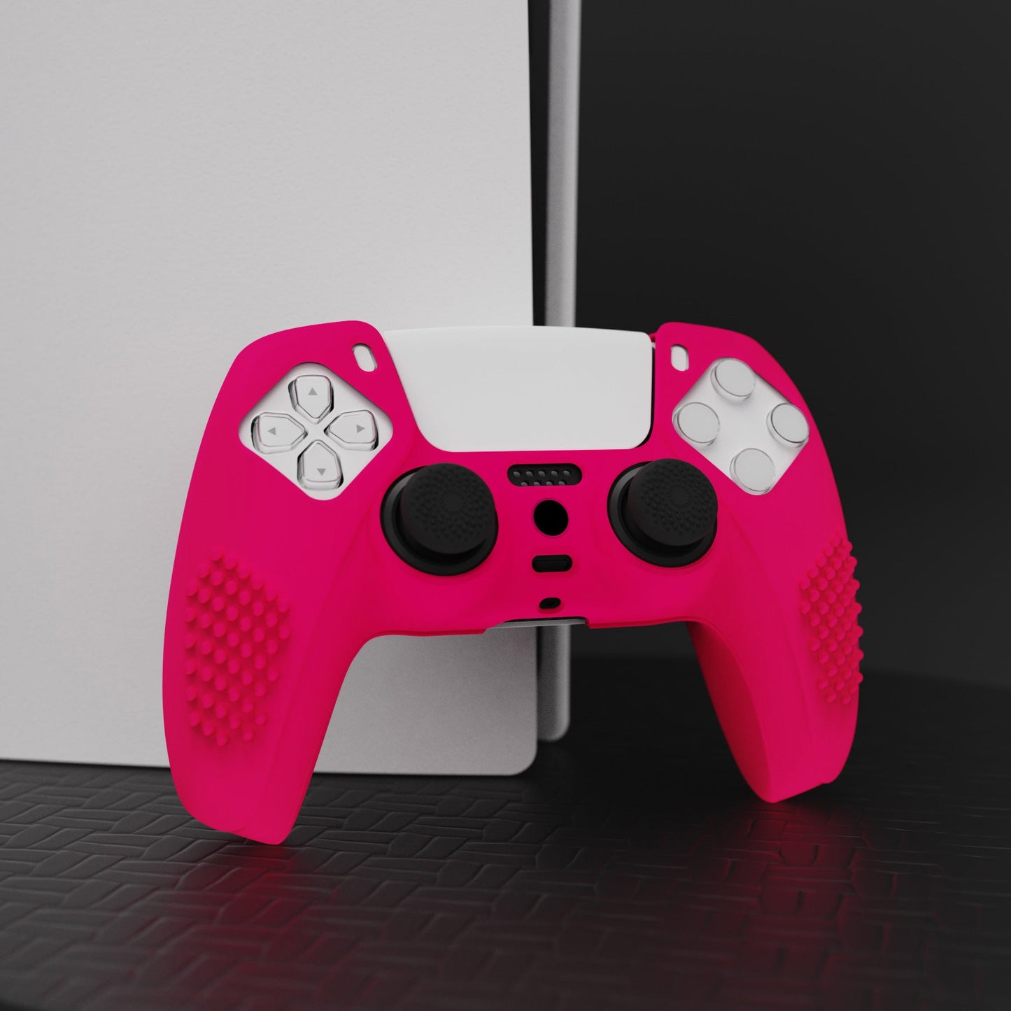 PlayVital 3D Studded Edition Anti-Slip Silicone Cover Skin with Thumb Grip Caps for PS5 Wireless Controller - Bright Pink - TDPF025 PlayVital